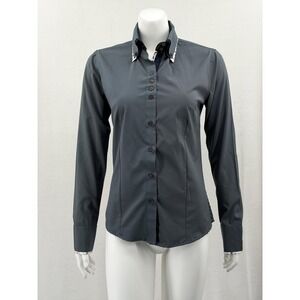 Royal Highness Equestrian Top Womens Medium Gray Button Up Long Sleeve Preppy